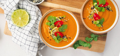 Romige Zoete Aardappelsoep met Kokos en Gember